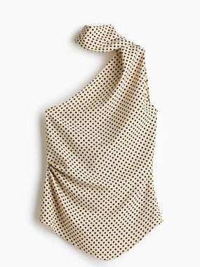 H&M One-Shoulder Polka Dot Tank Top in Cream and Black
